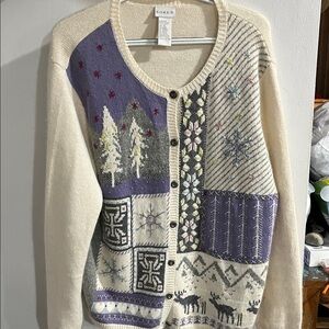 Koret Cream and Purple Patterned Cardigan